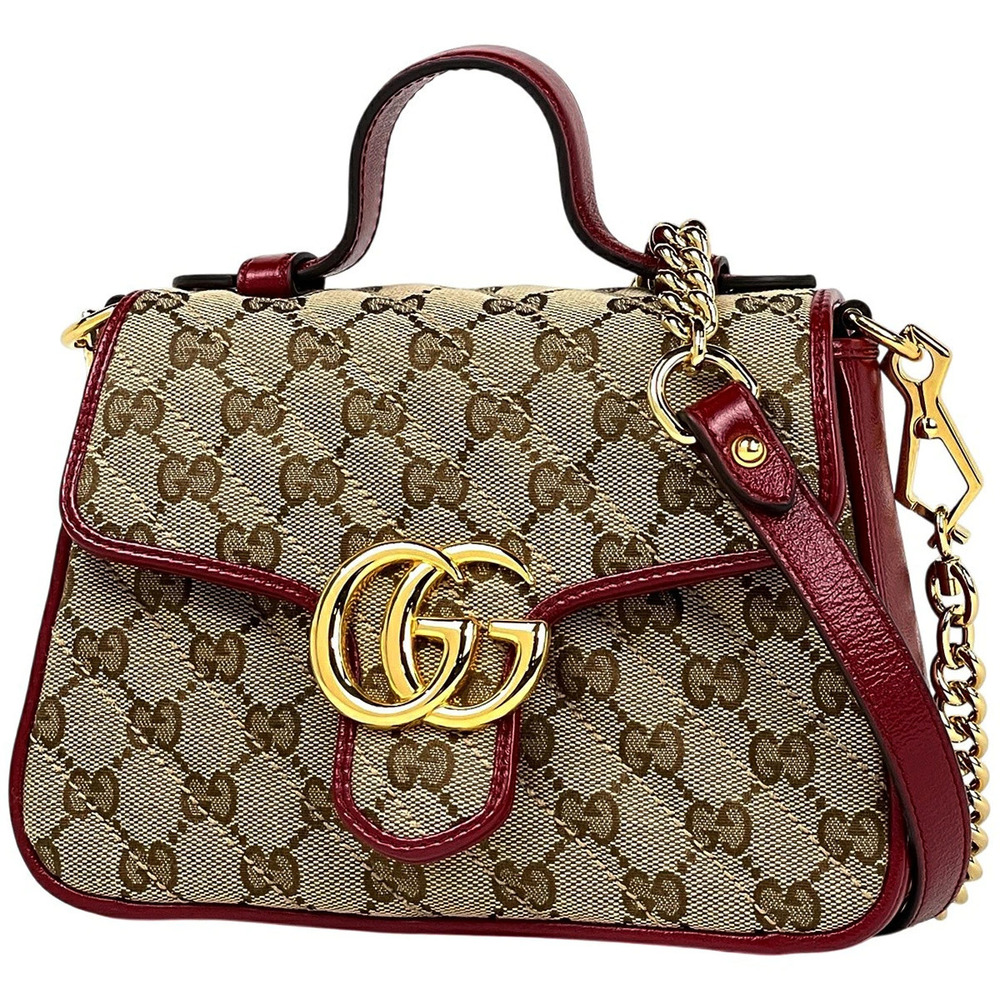 Gucci GG Marmont Chain Shoulder Bag Double G Red Beige Cream